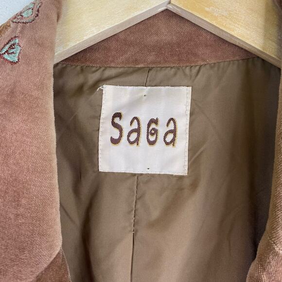 Vintage Saga Velvet Floral Embroidered Blazer Sz 12 Tan Southwestern Boho Retro - Picture 4 of 9